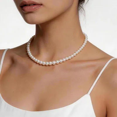 S925 Silver Y-Shape Dangling Pearl Station Necklace