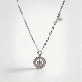 S925 Silver Geometric Hollow Filigree Round Pearl Necklace