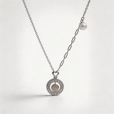 S925 Silver Geometric Hollow Filigree Round Pearl Necklace