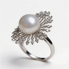 Luxury 18K Gold Australian Pearl Sunburst Diamond Ring