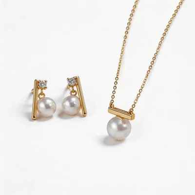18K Gold Minimalist Geometric Bar Pearl Pendant Necklace
